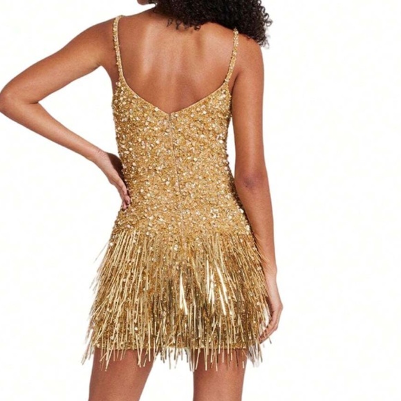 NWT SIZE MED Gold Sequin Showgirl Dress w/ Gold Glitter Rhinestones Tassels NYE - Picture 5 of 7